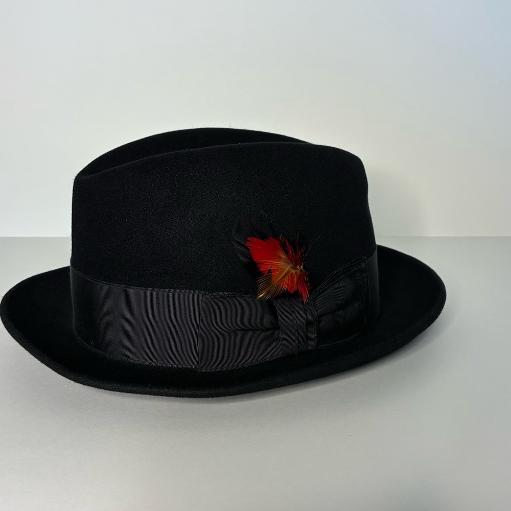 Vintage NOS Dobbs “Daily” Black Fur Felt Fedora Hat 7 1/8